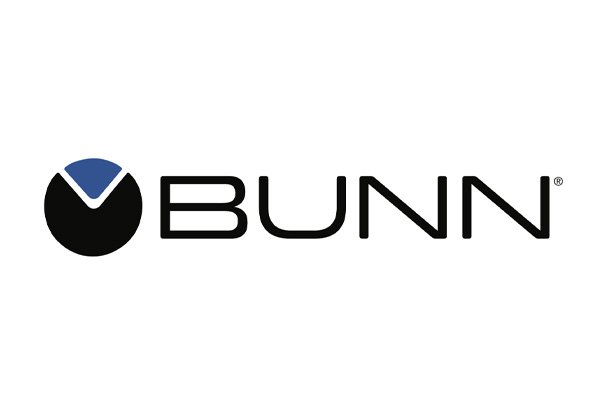 Bunn logo featuring black text with a stylized black and blue circular emblem on the left.