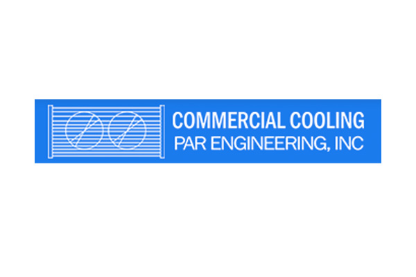 Commercial Cooling Par Engineering, Inc. logo featuring blue background with stylized cooling fans and text.