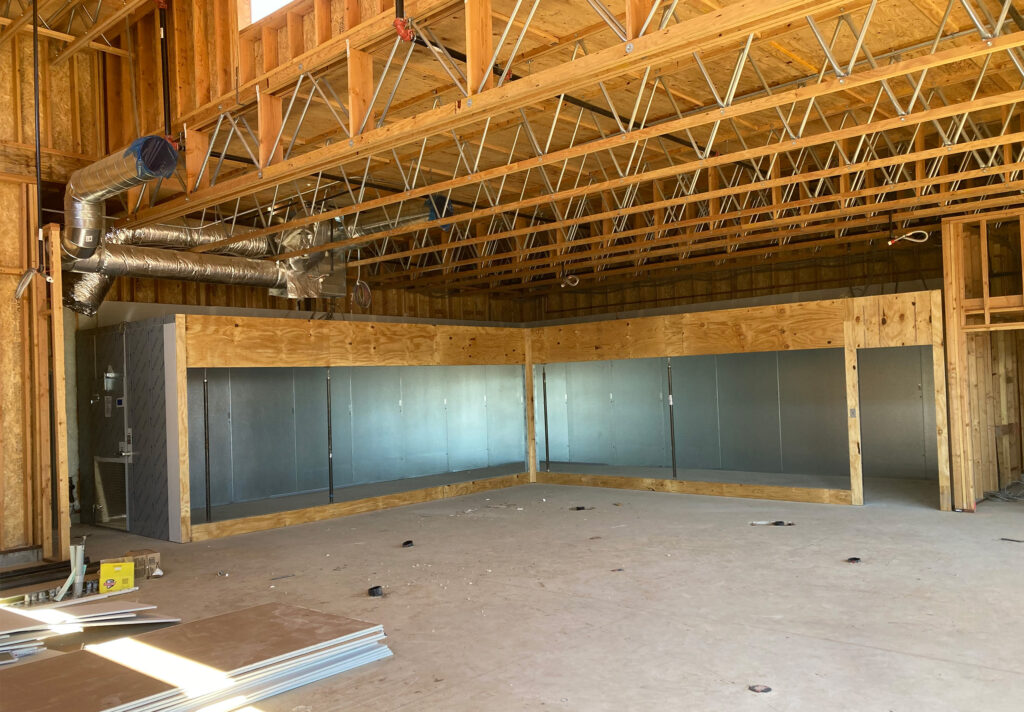 construction with indoor wood beams exposed